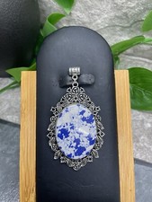 3 Blue Mosaic 925 Silver Plated Handmade Gemstone Pendant B2470