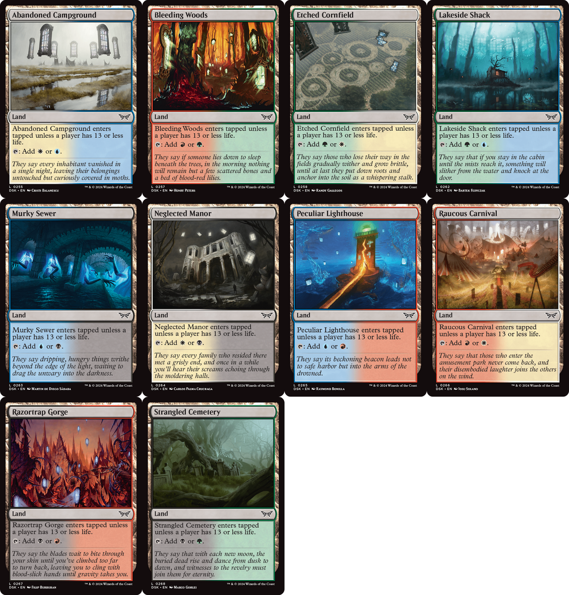EDH Dual Land Set of 10 ~mtg DUSKMOURN - Murky Sewer Cemetery