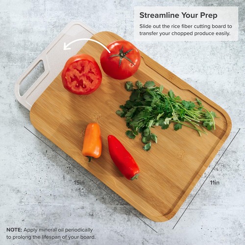 Bamboo Cutting Board with Nesting Rice Fiber Chopping for Cooking Prep 2 Piece - Picture 5 of 7