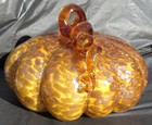Decorative Orange & Yellow Glass Pumpkin with LOTS of GOLD AVENTURINE, 7" Across — photo 7