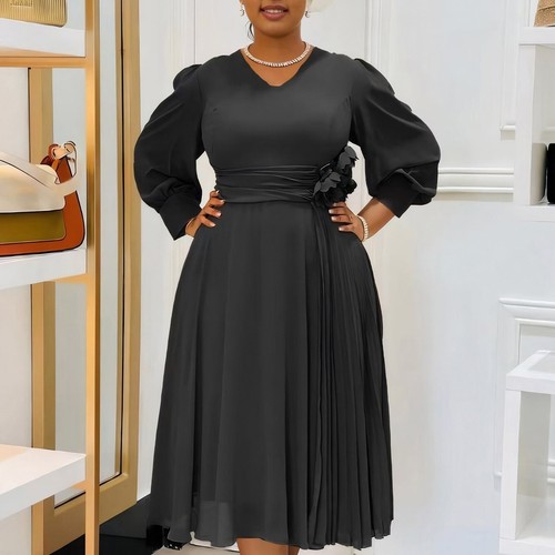 Midikleid Damen Übergröße V-Ausschnitt für kurvige Frauen Kirche Brautkleider - Bild 31 von 42