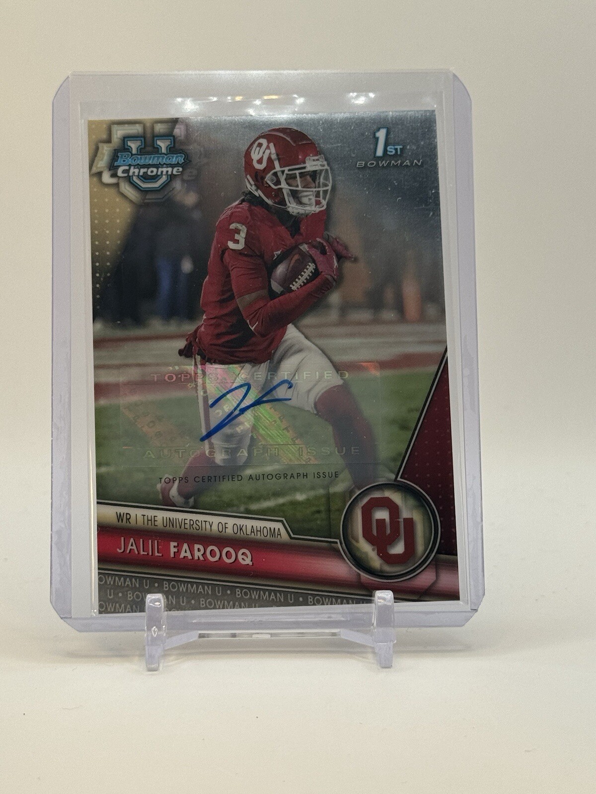 2023 Bowman U Chrome #129 Jalil Farooq Chrome 1st Auto Oklahoma Sooners
