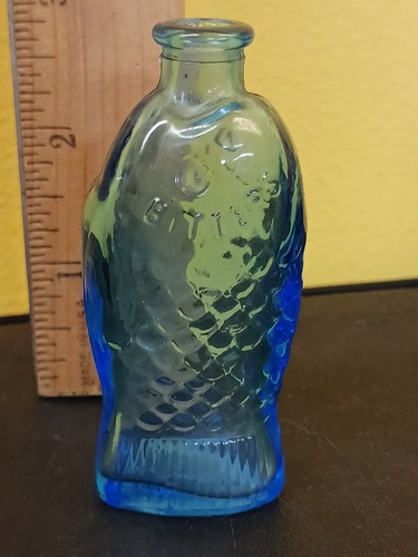 Blue Fish Bottles (2) Vintage 3" Blue Glass Bitters Bottles Decorative Glass - Picture 10 of 12