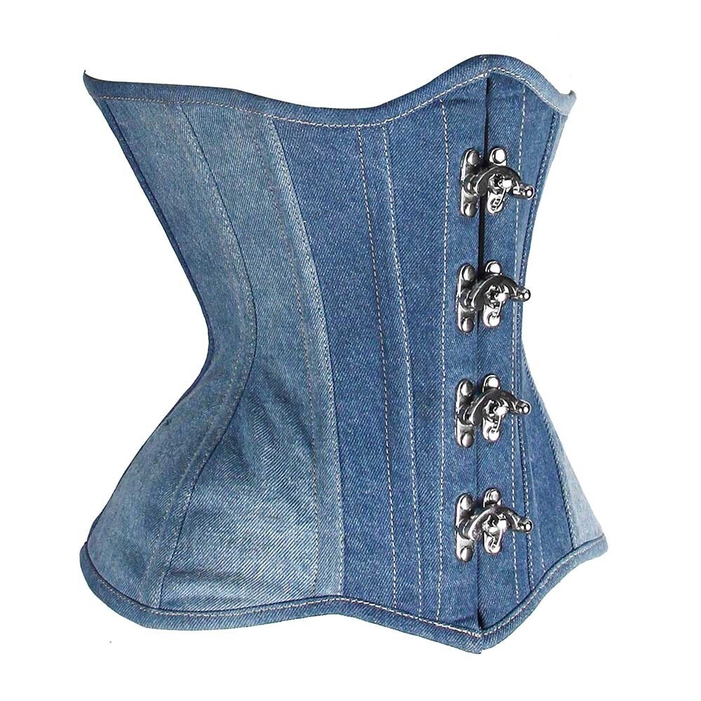 MISS LEATHER Strapless Blue Denim Underbust Corset - Plus