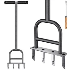 Lawn Coring Aerator Stainless Steel 4 Corer Plug Aerator Tool with Soft Rubbe...