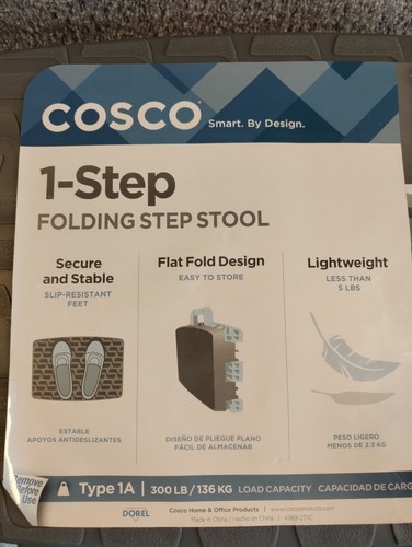 Cosco One-Step Folding Step Stool, 7'2" reach Blue and Grey New With Sticker - Picture 3 of 5