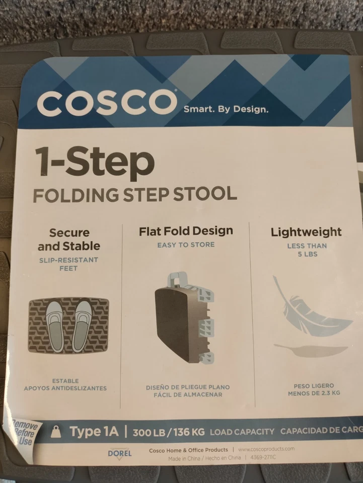 Cosco One-Step Folding Step Stool, 7'2" reach Blue and Grey New With Sticker - Image 3 of 4