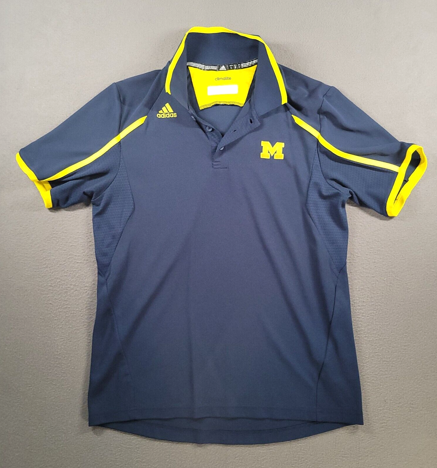 Michigan Wolverines Adidas Polo Shirt Mens L Blue Yellow Climalite  NCAA