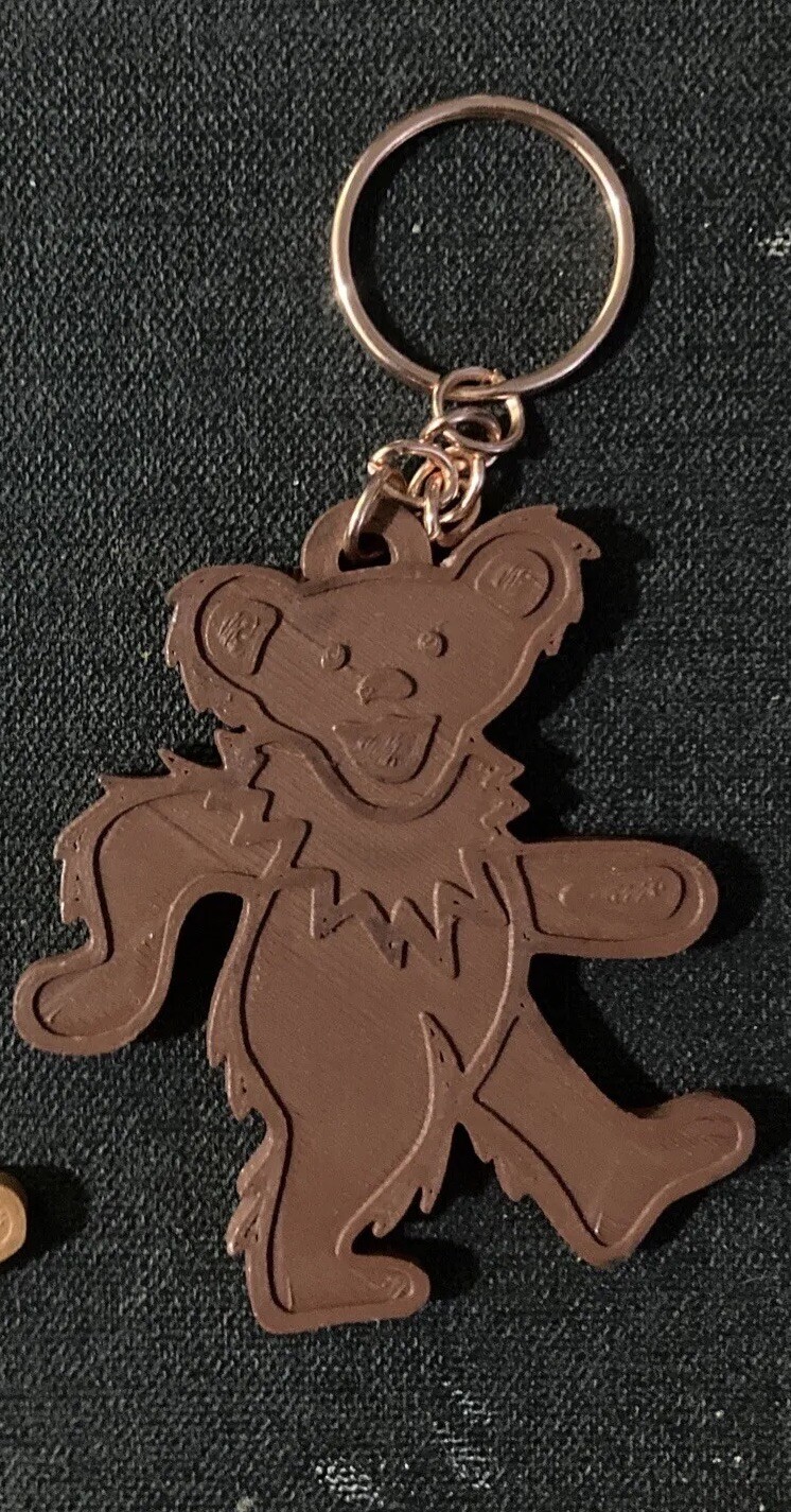 Grateful Dead “Dancing Bear” KEYCHAIN 3D Printed PLA+Wood USA W/free Stickers