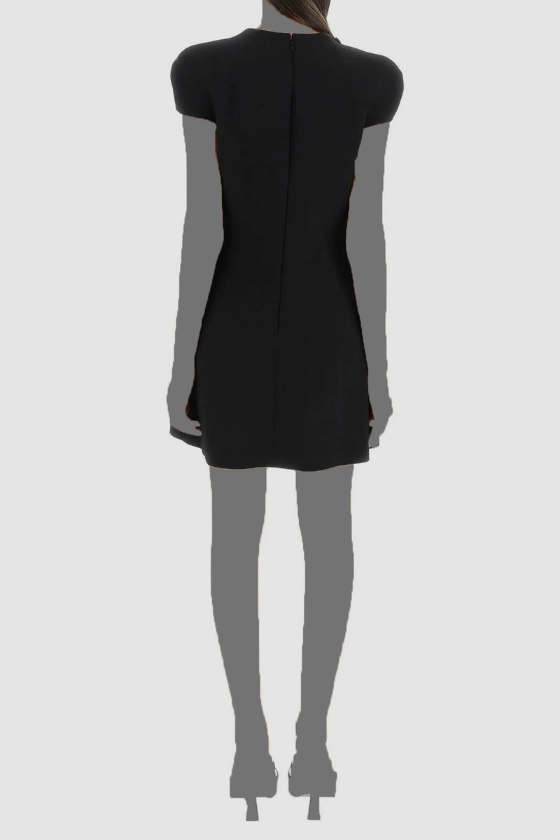 ワンピース VERSACE WOOL BLEND STRAIGHT MINI DRESS WITH CUT-OUT $2125 Versace Women Black Keyhole Front Cutout Wool Blend