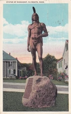 Statue of Massasoit Plymouth Massachusetts MA Postcard 1932 Wareham