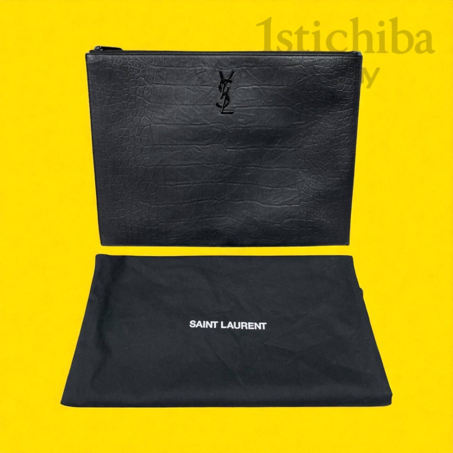 Borsa pochette Saint Laurent Yves in pelle nera coccodrillo goffrata usata