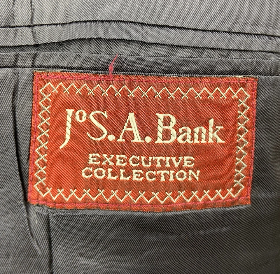 VINTAGE JOS A BANK Mens 44L Navy Stripe 100% Wool USA 2 Piece Suit W/Pants 38x31 - Image 2 of 4