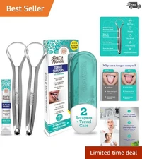 2-Pack Stainless Steel Tongue Scrapers with Travel Case for Fresh Breath