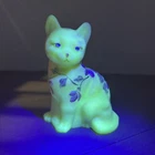 Fenton Art Glass Burmese Satin Sitting Cat Figurine Hand-painted Signed Reactive