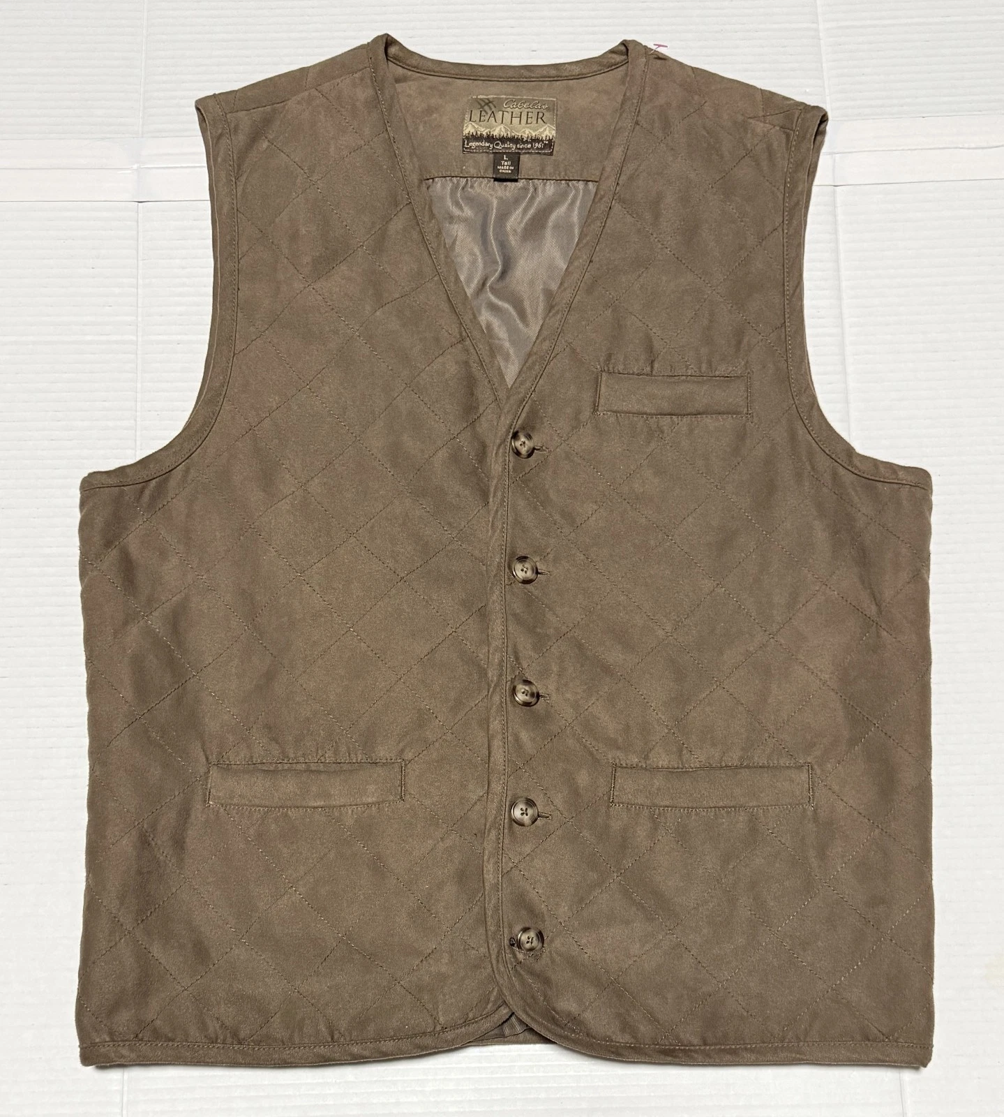 CABELAS Leather - Men's Vest - Quilted Lined - Suede Feel - Large Tall