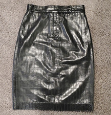 Ralph Lauren Black Croc Embossed Leather Lined Pencil Knee Skirt, Button, 4