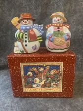 1998 Lang And Wise Collectibles Snowman Salt & Pepper Shaker Set By Susan Winget
