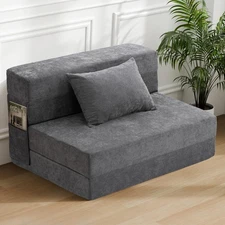 Folding Sofa Bed - Convertible Sleeper Chair with Pillow, Fold Out Couch, Mem...
