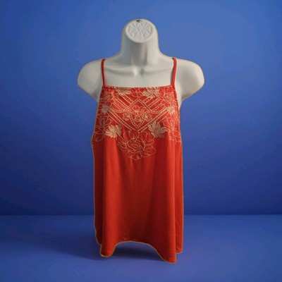 Love on a Hanger Large Womens Top Blouse Coral Boho Floral  Embroidered  Gift 