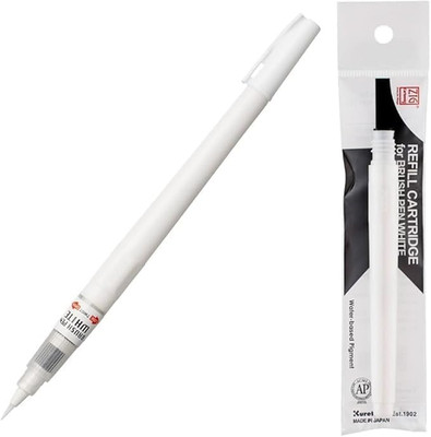 Kuretake Zig Brush Pen White & Cartridge Set, for Illust, Manga, Artworks, for P