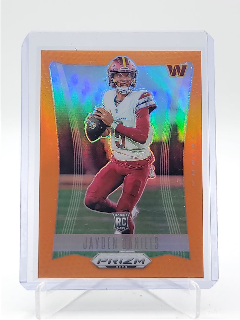 JAYDEN DANIELS 2024 PANINI PRIZM DECA ROOKIE ORANGE COMMANDERS RC /49 Q0895