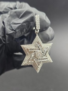 Authentic 3TCW Round Cut Lab Created Diamond Star Of David Pendant 14K White Gold Plated
