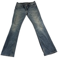 Miss Me Bootcut Jeans Womens 29 Blue Denim Logo Stretch Medium Wash Rhinestones