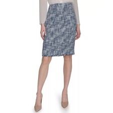 Calvin Klein Women's Tweed Pencil Skirt in Cream Blue Multi