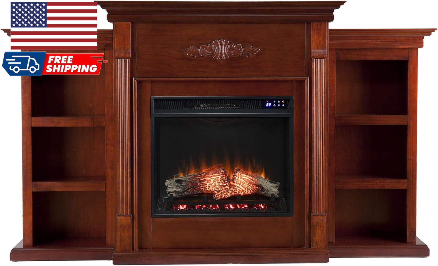 SEI Furniture Tennyson Electric Fireplace with Bookcases New