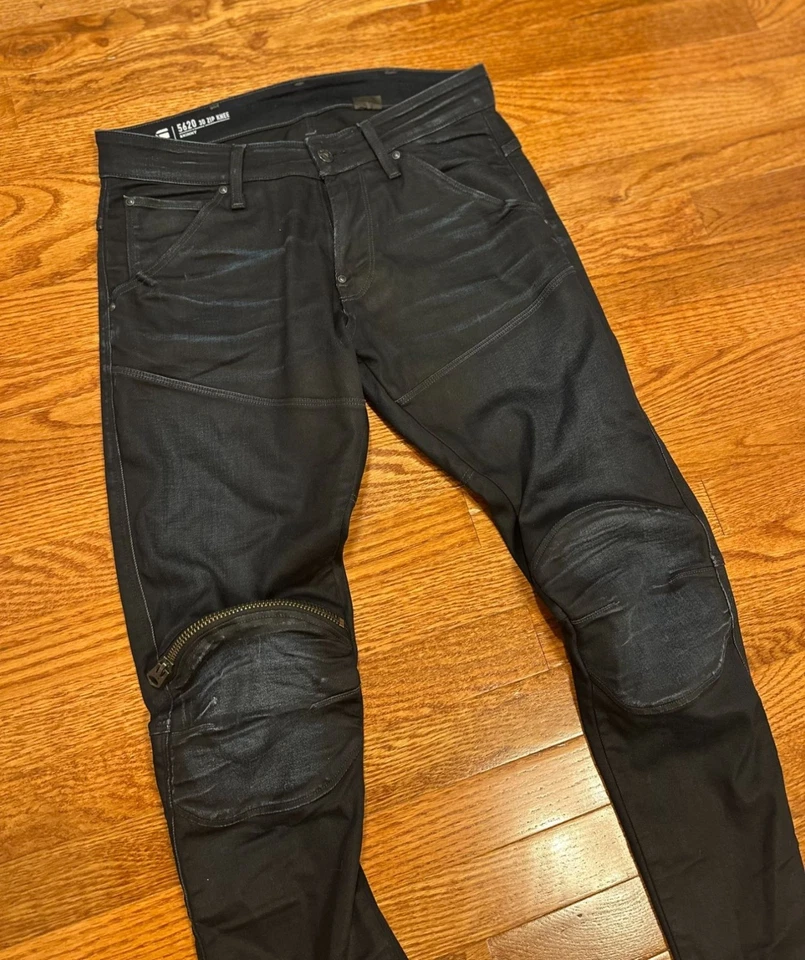 Pantalones de mezclilla ajustados hasta la rodilla con cremallera 3D G-Star Raw 5620 para hombre 31x32 azul moto doble rodilla Foto 2 de 4