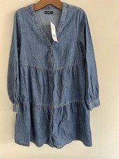 F&F Blue Denim Long Sleeve Shirt Dress Women's UK Size 10