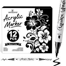 Acrylstifte Schwarz 12 PCS  Doppelspitze Basteln Kunst Aufkleber