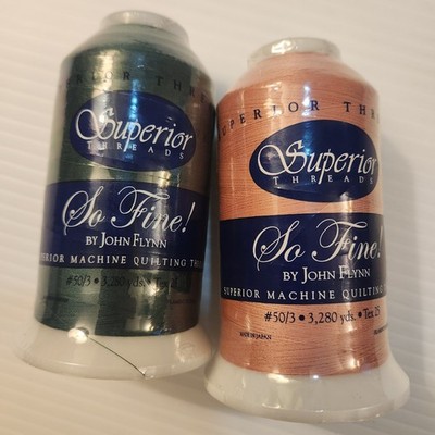 Superior Threads So Fine 3-Ply Polyester 50wt Lot of 2 Cones 3280 yds each