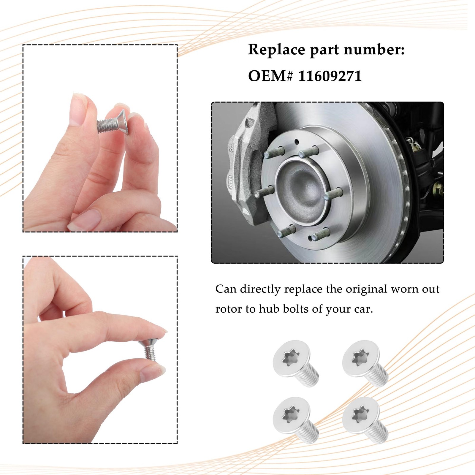4PCS Brake Rotor Screw Replacement OEM#11609271,Stainless Steel Brake Parts Comp