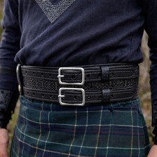 Holy Heck USA Full Grain Leather Double Buckle Kilt Belt 2.5" Celtic 39-44"waist