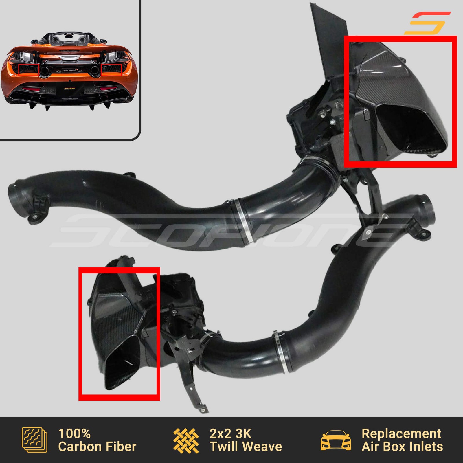 Scopione Carbon Engine Air Box Inlet Intake Boxes for McLaren 720S 750S 765LT