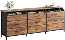  63 Inch Long Dresser for Bedroom, Large Open Storage Drawers, Rustic Brown