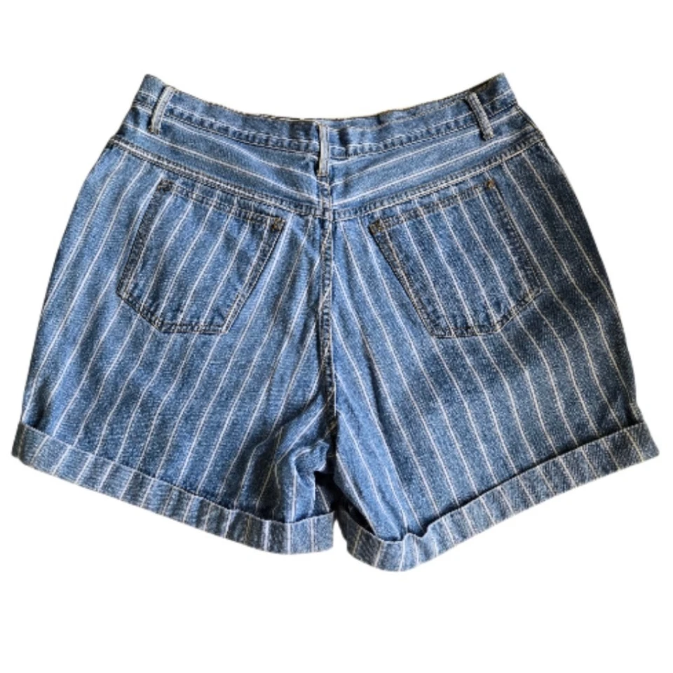 LA BLUES 80s Retro Vintage Cotton Denim Mom Shorts Blue White Stripe Size 20 - Image 2 of 4