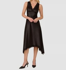 Adrianna by Adrianna Papell Women's Black Lace-Trim Satin Midi Dress Size 12