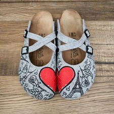 Zoccoli Birkis Dorian Birko-Flor grigio Parigi cuore rosa amore EU 40 US 9 Eifel 