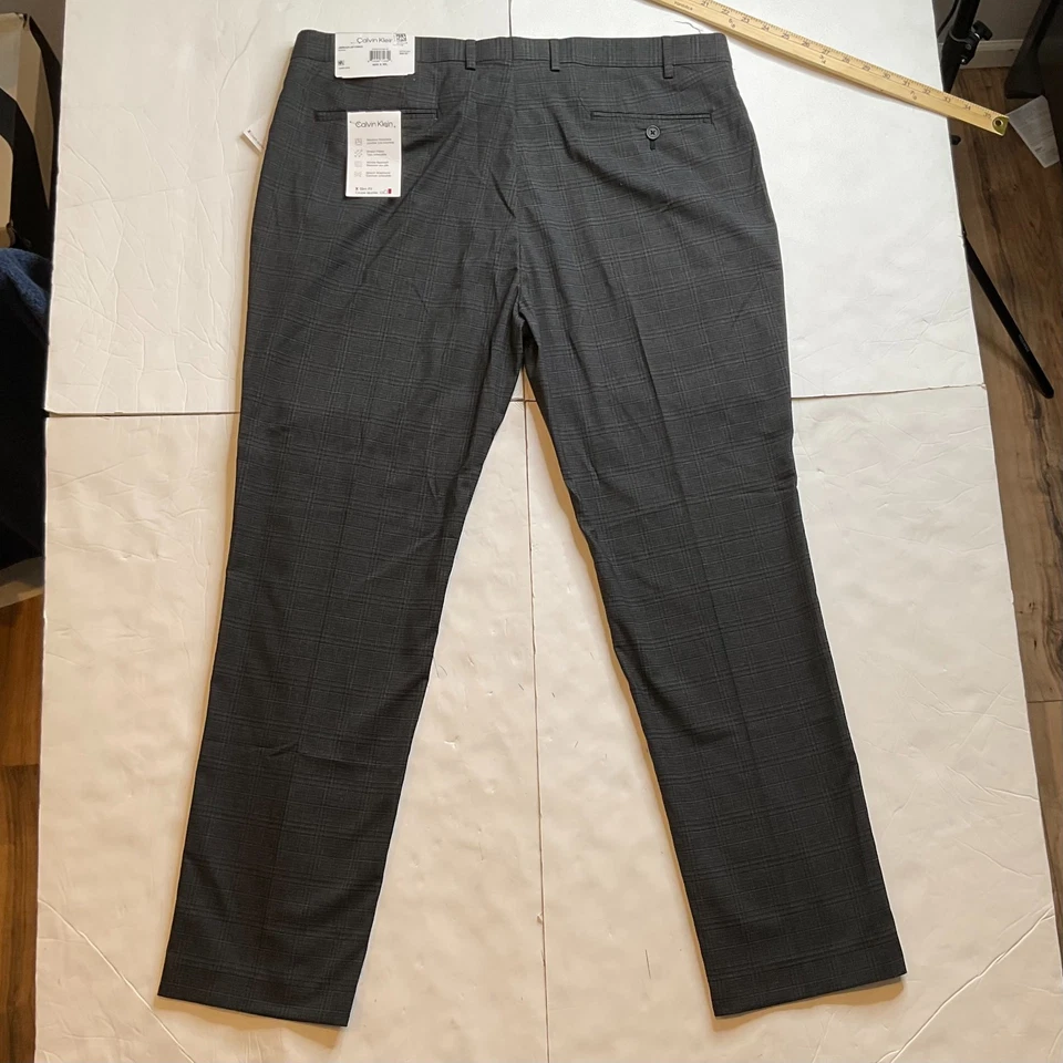 Pantalones de vestir para hombre Calvin Klein talla 40x30 carbón/azul a cuadros ajustados elásticos nuevos con etiquetas Foto 3 de 4