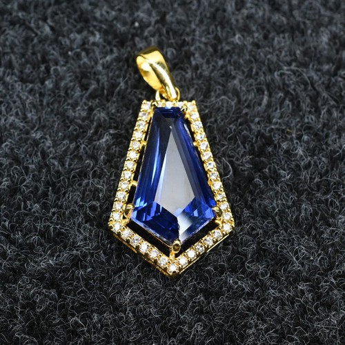 27 CT Natural Blue Sapphire Gemstone Certified Gold Plated Pendant 925 Silver - Picture 3 of 7