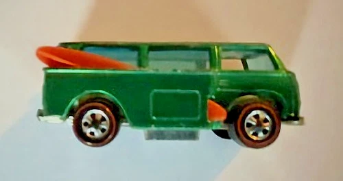 Vintage 1969 Hot Wheels Redline Green VW Beach Bomb Van w Surfboards