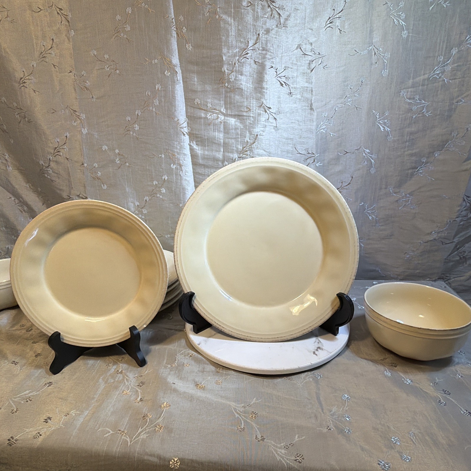 Almond Cream 10pc Plates Bowls Stoneware H016y