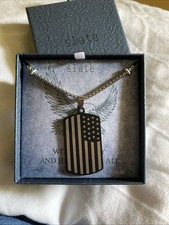 Slate Stainless Steel Black and Silver American Flag Dog Tag Necklace - 24  NIB