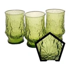 VTG Anchor Hocking Rainflower Avocado Green Juice Glasses MCM EUC 1970s asthetic