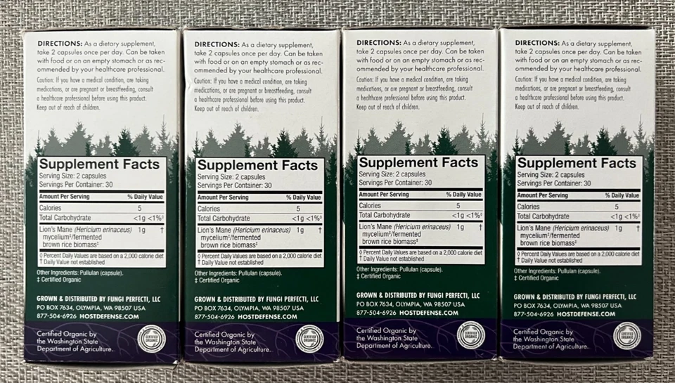 Pacote com 4 Host Defense Lions Mane 60 cápsulas suporte nervoso memória validade 10/25 aumento cerebral - Imagem 2 de 4