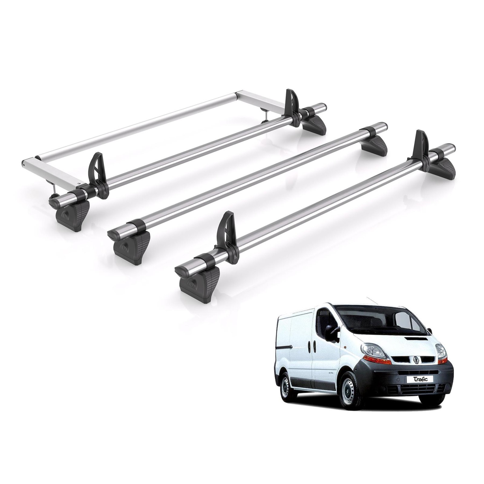 Renault Trafic Roof Rack For 2001-14 Vans 3 Bars + Roller Rhino Fleet