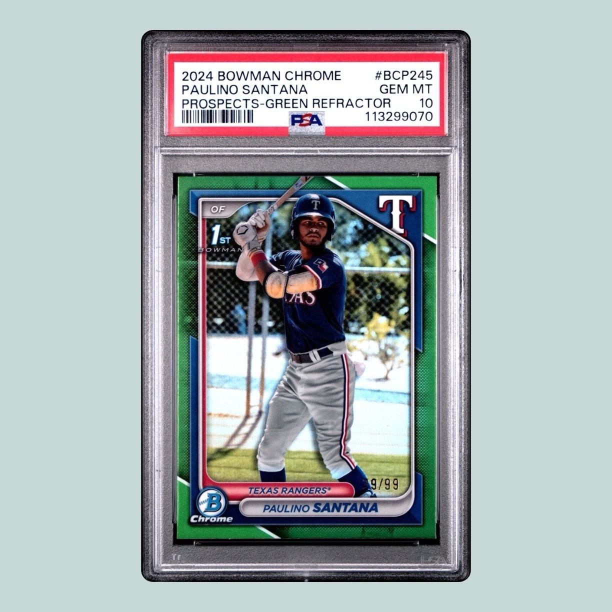 2024 Bowman Chrome Prospects Paulino Santana #BCP-245 1st Green Ref /99 PSA 10